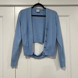 Cabi Women's Long Sleeve Cropped Cardigan with Open Back‎ Light Blue Size M